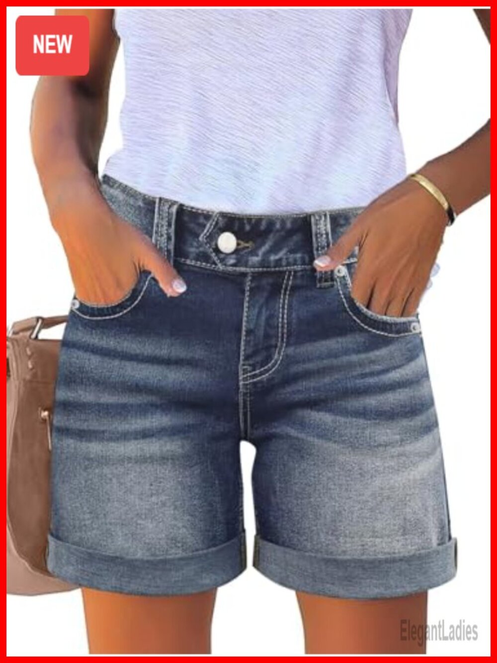 Mid Rise Bermuda Denim Shorts for Women Cotton Spandex Stretch